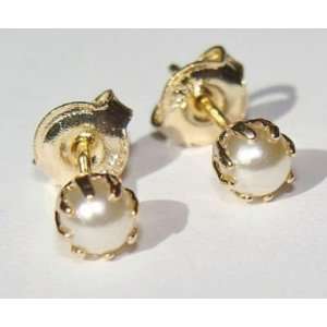 Young Girls 18K Layered Gold 4mm Pearl Stud Earrings