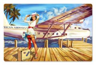 Pan Am Airways vintage travel ad repro w/ pin up girl  