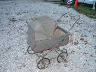 Antique Vintage Baby Carriage Foldable Stroller  