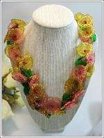 Vintage Jewelry Celluloid Plastic Chain Flower Necklace Vintage 24 