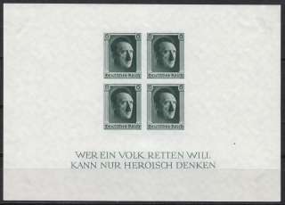 Stamp Germany Mi 647 Sc B103 Sheet 1937 Nazi Reich Hitler Birthday 