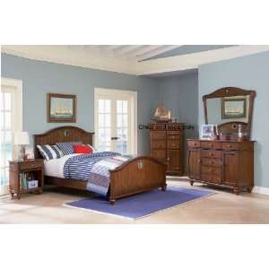 4pc Twin Size Bedroom Set with Rope Design Trim in Antique Honey Brown 