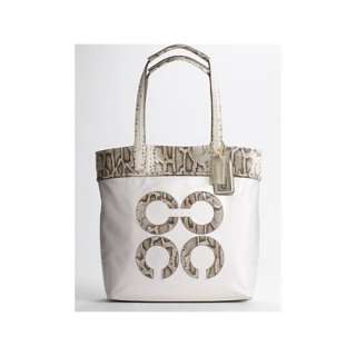  Authentic Coach Audrey Inlaid Python North South Slim Tote 