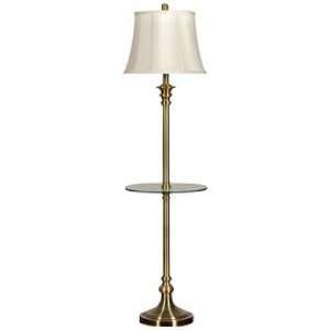  Antique Brass Gallery Tray Table Floor Lamp