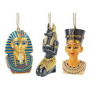   Holiday Ornament Collection King Tut Anubis Nefertiti Set of Three