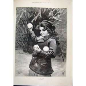  Hit Or Miss Girl Snowballs Mischief Fine Art 1894