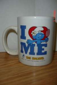 NEW~THE SMURFS~VANITY FIGURE~I LOVE ME~COFFEE MUG~CUP~DRINKING GLASS 