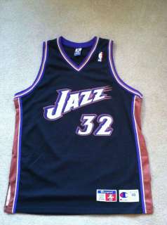Authentic Utah Jazz Karl Malone Black Champion Jersey Size 48 HOF Sewn 