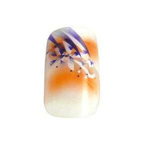   Floral & Orange French Tip Glue/Stick/Press On Artificial/False Nails