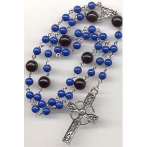  Lutheran Rosary   Lapis Mountain Jade & Black Czech Glass 