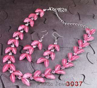 Fashion pink alloy rhinestone Necklace Earring Set  