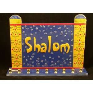  Stained Glass Shalom Menorah 