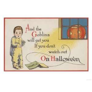  Halloween Greeting   Goblin in Window Premium Poster Print 