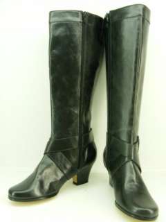 Womens boots black vegan harness Step Up 9 M knee high dress zip 