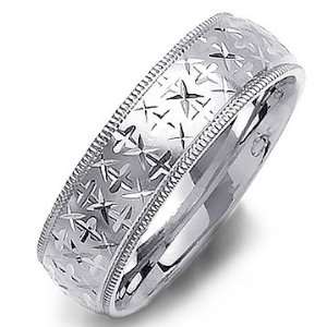   White Gold Christian Cross Symbols Milgrain Wedding Band Ring Jewelry