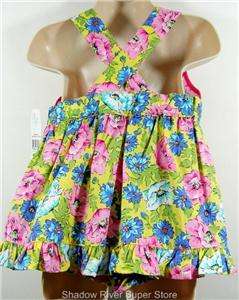 New 2 Pc Baby Girl Pink Blue Yellow Floral Dress 6 Mo  