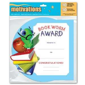  Book Worm Academic Award Kit, Certificates with Embossed Holders 