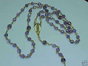 EXQUISITE ROSARY WITH GENUINE AMETHYSTS 14K GOLD CROSS  