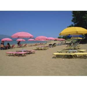 Sun Parasols on Beach, Kastelli, Chania District, Crete, Greek Islands 