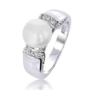   Bling Jewelry Pave CZ Art Deco Freshwater Pearl Ring size 5 Jewelry