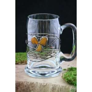 Art Glass Decorative Amber & Tin Mug 
