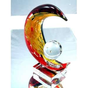 com Glass Sculpture Mouth Blown Art Amber Flame Crescent Glass Decor 