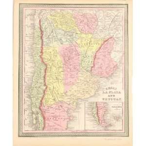   Map of South America Chili La Plata and Uruguay, 1854