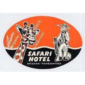  Safari Hotel Luggage Label Arusha Tanganyika Giraffe and 