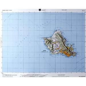   Relief Map in the state of Hawaii with OAK WOOD Frame