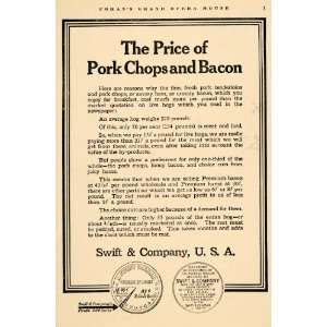  1920 Ad Pork Chops Bacon Swift Pricing Ham Meat Cut 