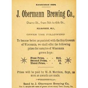 1893 Ad J. Obermann Brewing Milwaukee Hops Contest 