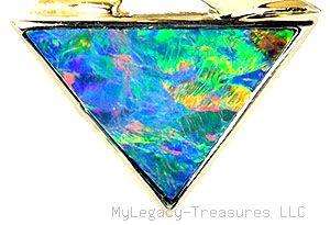 best black opal 14K gold pendant triangle birthstone unisex Australian 