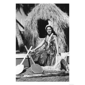  Hula Girl with Outrigger Canoe Hawaii Photograph   Hawaii 