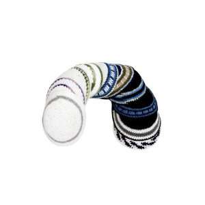   Knitted Kippahs with Stripes and Geometric Patterns 