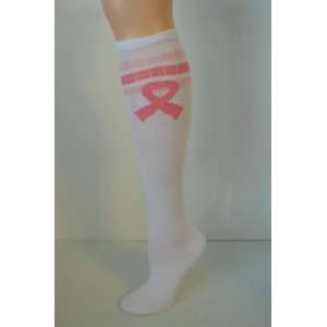  White Breast Cancer Awareness Knee High Socks BCA 