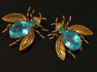 Antique CZECH Signed PAIR BRASS & RHINESTONE FLY OR BUTTERFLY BUGS 