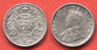 British India George 5 2 Anna silver 1917 C BU RARE  