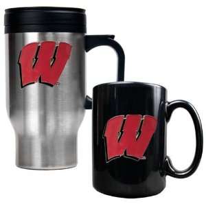  Wisconsin Badgers Stainless Steel Travel Mug & Ceramic Mug 