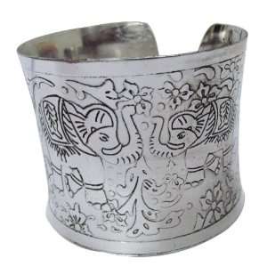  Iba Silver Tone Elephant Embossed Cuff Adjustable Bracelet 