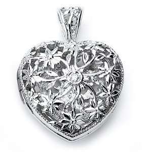 Solid Sterling Silver Rhodium Plated Heart Shape Locket with a Single 