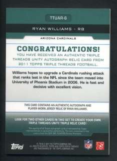   Threads Ryan Williams Rc Rookie Auto /50 Autograph ~ Unity  