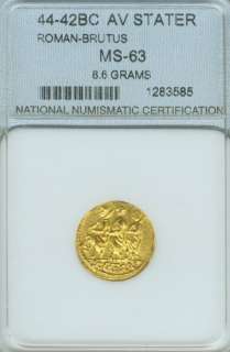 Brutus  44 42 BC Ancient Roman Gold Stater  AU AV coin  