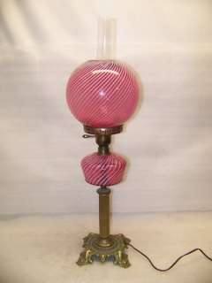 FENTON CRANBERRY SWIRL PARLOR TABLE LAMP  