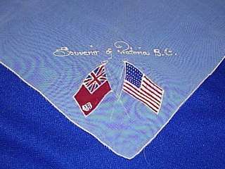 Vintage Flags USA & Victoria B C Handkerchief Nice  