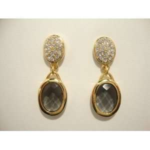  Earrings Oval Pave Top Yellow Gold 