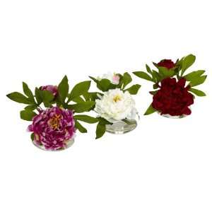  Real Looking Peony w/Glass Vase (Set of 3) Assorted Colors 