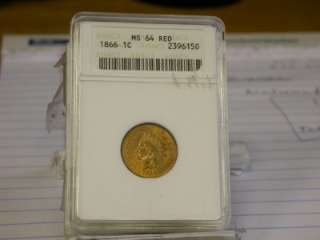 1866 EARLY ANACS MS64 RED INDIAN HEAD CENT TRENDS $3000 ID#P625  