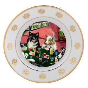   Playing Poker Australian Shepherds Porcelain Paw Plate