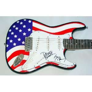 America Autographed Signed USA Flag Guitar & Proof