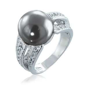  Bling Jewelry CZ Pave Tahitian Shell Grey Pearl Cocktail 